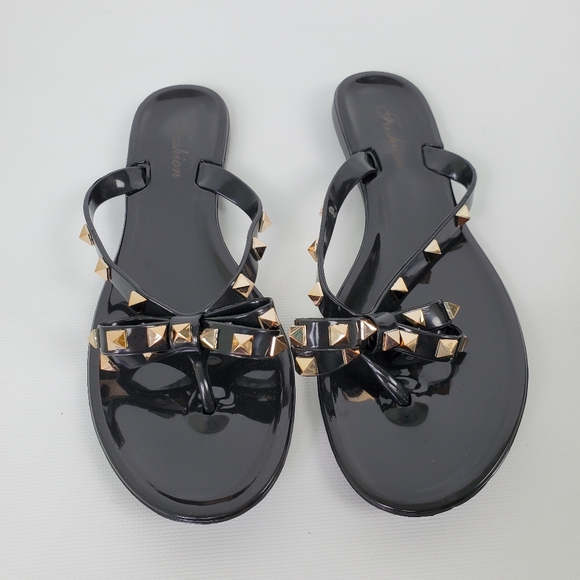 Studded Bow Rubber Flip Flops - Picture 9 of 13